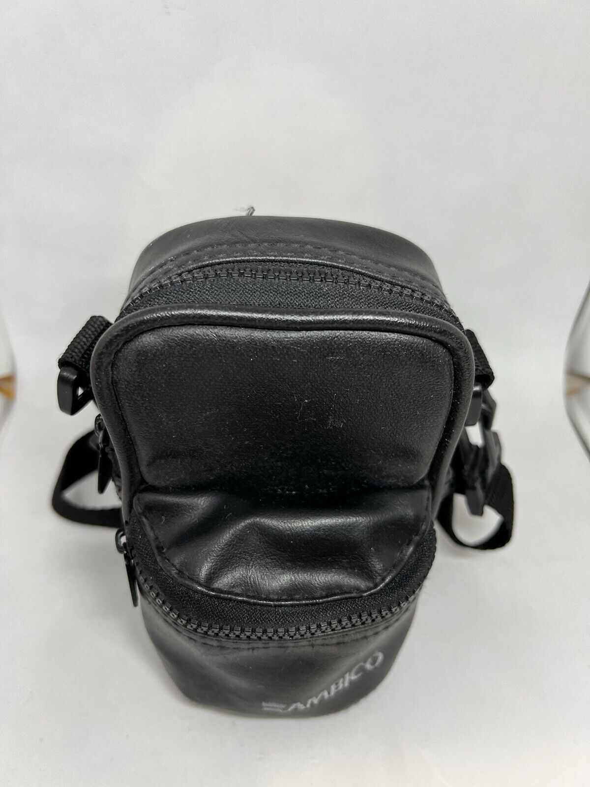 Ambico Camera Case Zip Up With Strap Black 35mm Cameras Leather Mini Backpack - thriftgoblin