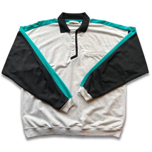 Ash Creek Trading Mens XL Gray Long Sleeve Polo Shirt Hipster Indie Retro Rugby - thriftgoblin