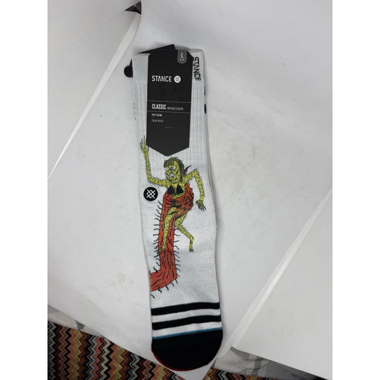 Stance x Neckface Classic Crew Socks Large 9-12 NWT White Horror Skate Art Graff