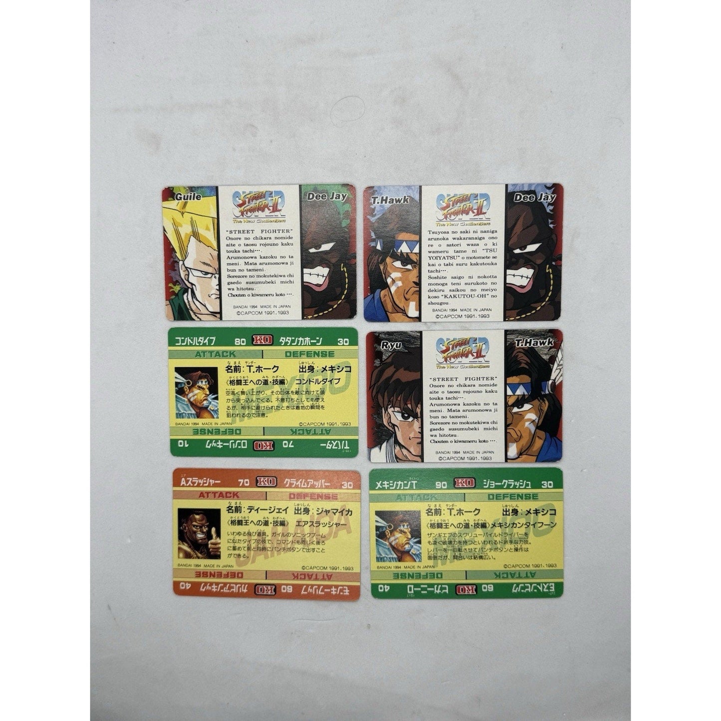 Bandai Street Fighter II New Challengers Card Lot 6 T Hawk Dee Jay Ryu Guile - thriftgoblin