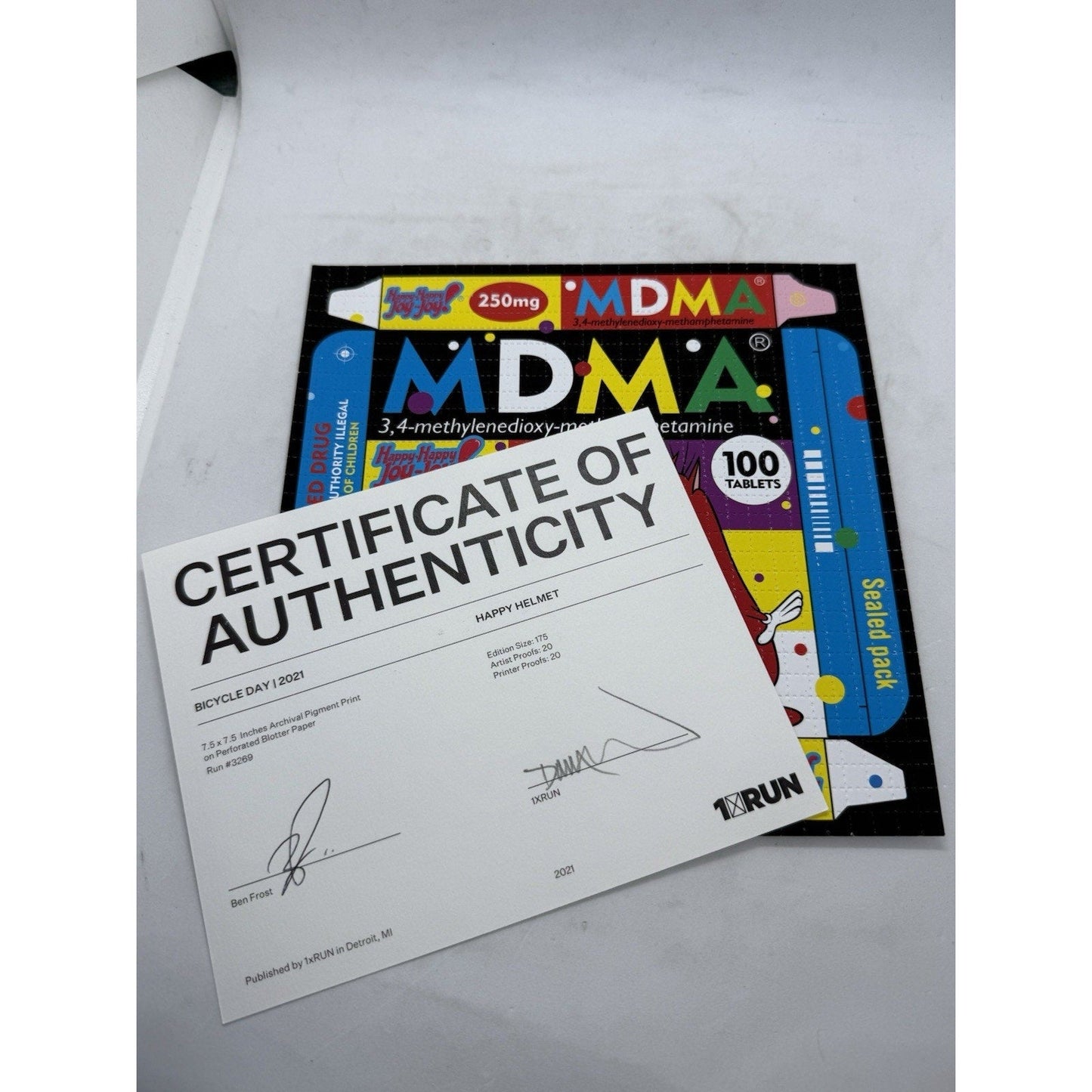 Ben Frost “Happy Helmet” Blotter Art Print 2021 Bicycle Day 1xRUN Signed 35 COA - thriftgoblin