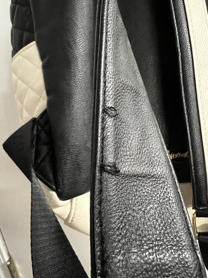 Betsey Johnson Pug Dog Quilted White And Black Faux Leather Backpack W Ball - thriftgoblin