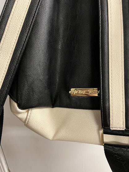 Betsey Johnson Pug Dog Quilted White And Black Faux Leather Backpack W Ball - thriftgoblin