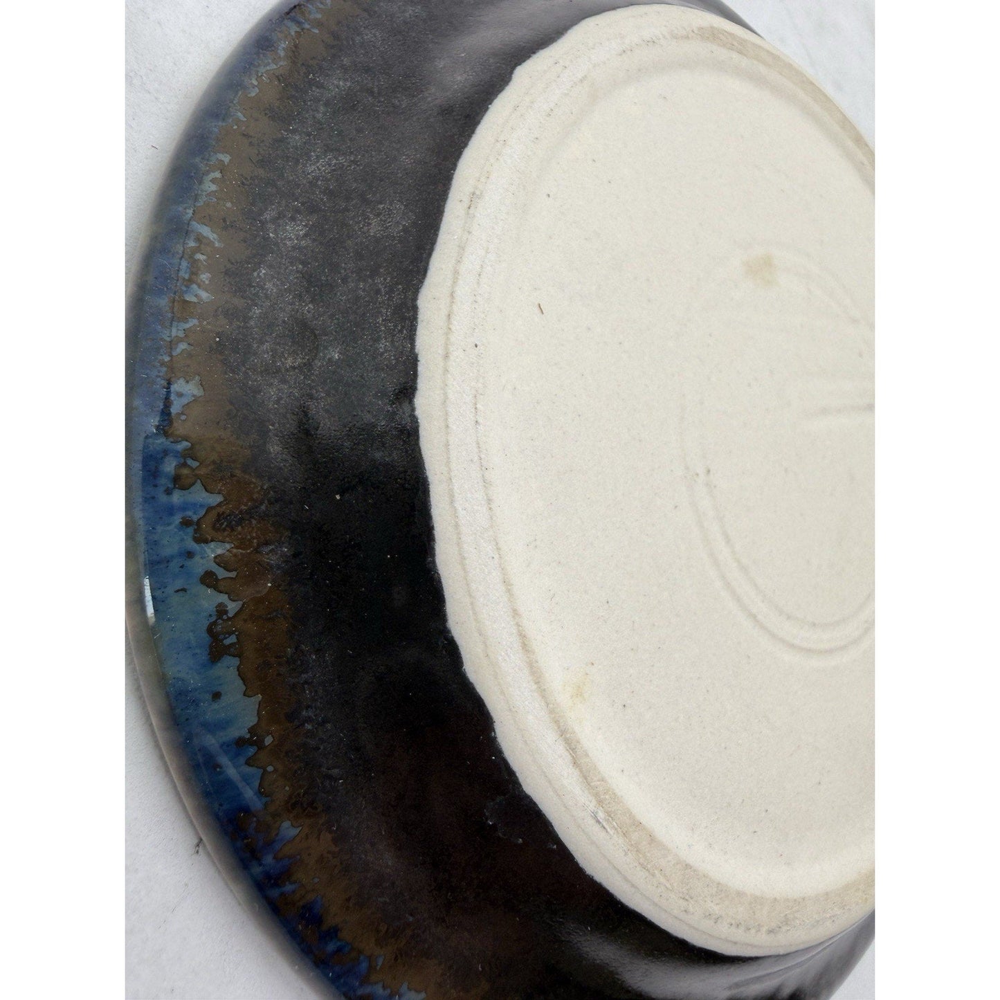 Bill Campbell Pottery Porcelain Plate 5.5” Crystalline Glaze Blue Cream Signed - thriftgoblin