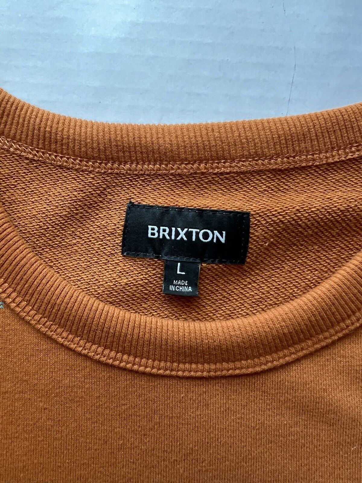 Brixton Sweatshirt Men L Orange Pullover Long Sleeve Round Neck Recycled Cotton - thriftgoblin