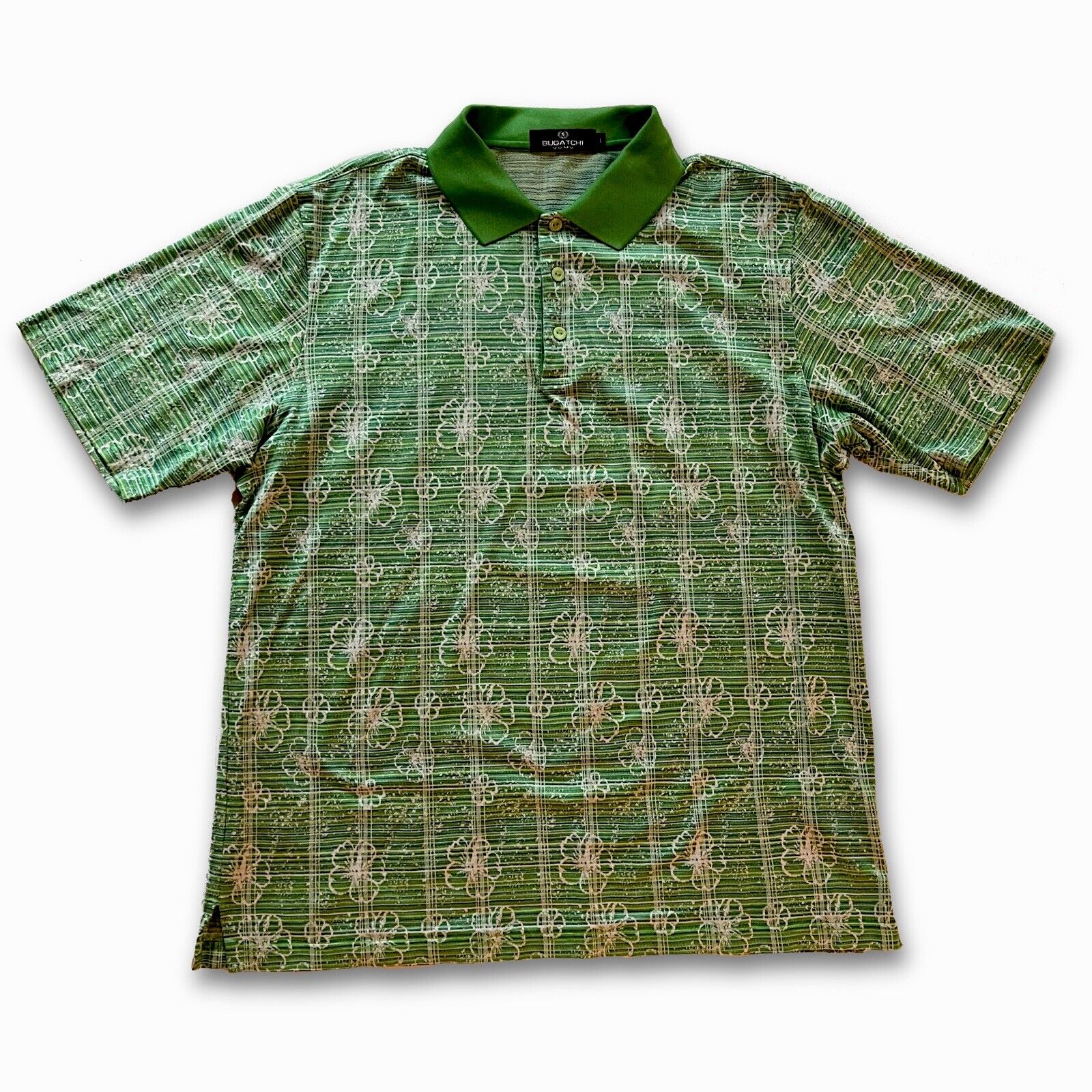 Bugatchi Men’s Green St. Patrick 4 Leaf Clover Polo Uomo Short Sleeve - thriftgoblin