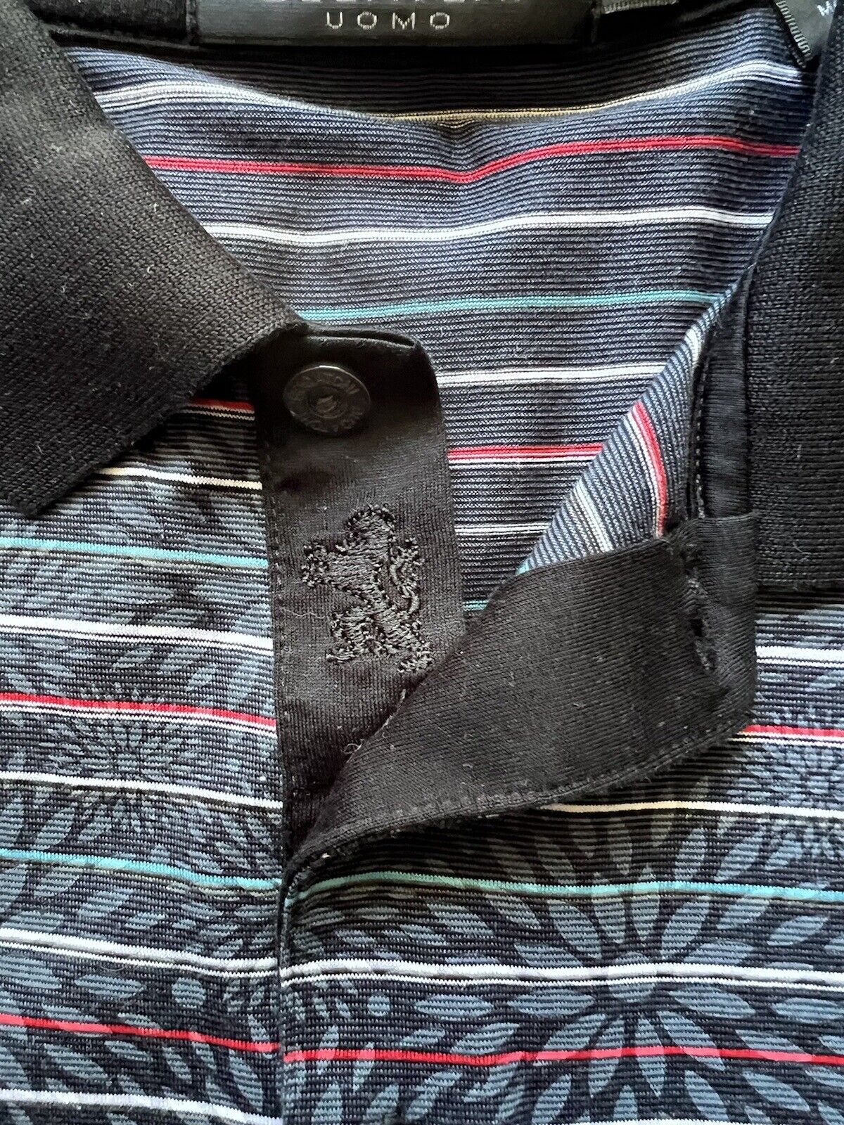 BUGATCHI UOMO Small Mens Golf Polo Short Sleeve Striped Flowers Unique Design - thriftgoblin