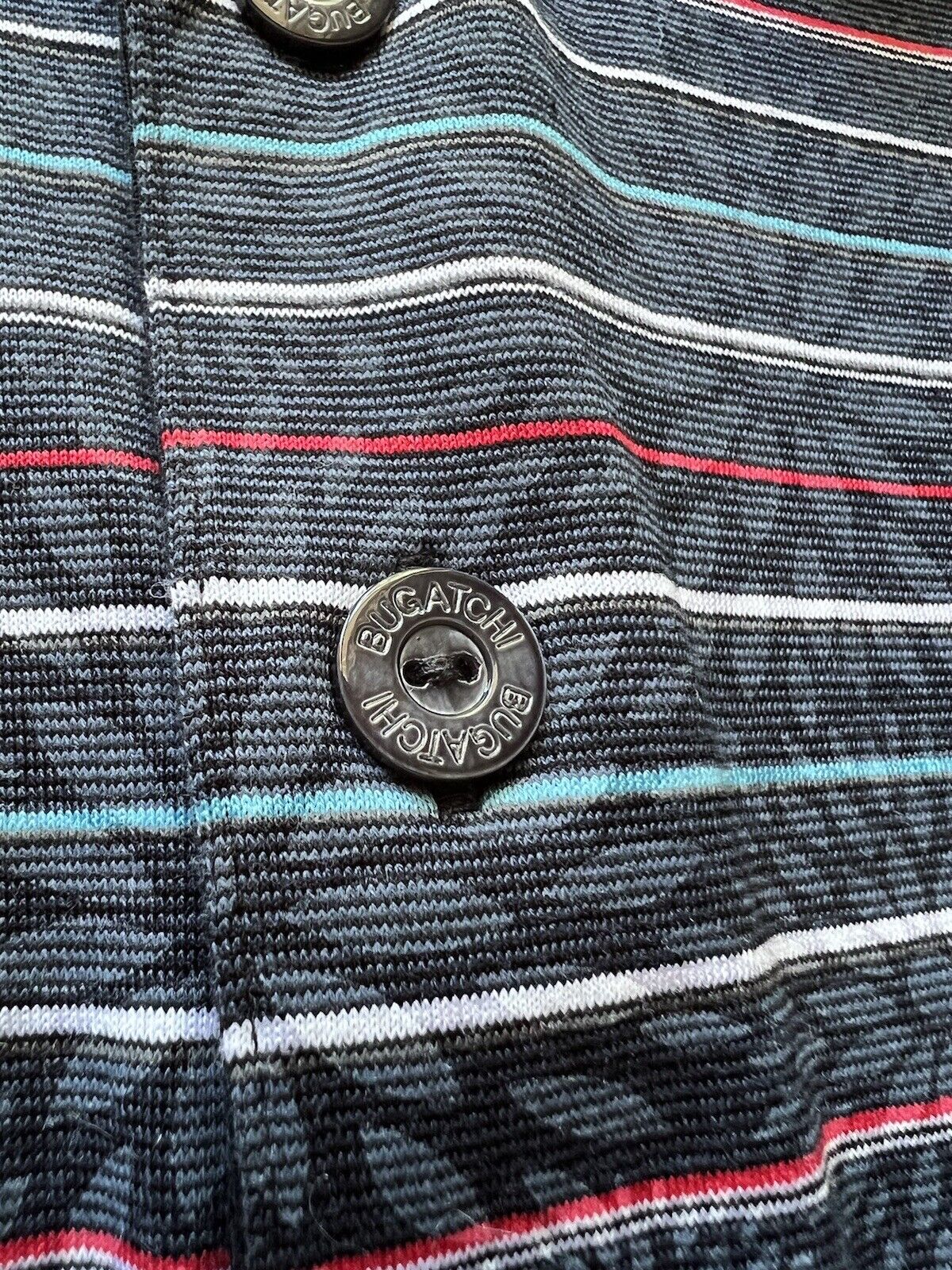 BUGATCHI UOMO Small Mens Golf Polo Short Sleeve Striped Flowers Unique Design - thriftgoblin