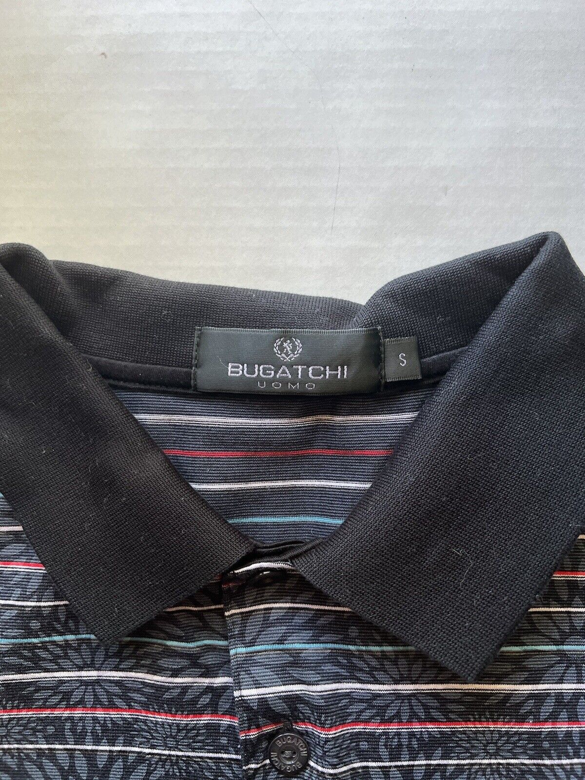BUGATCHI UOMO Small Mens Golf Polo Short Sleeve Striped Flowers Unique Design - thriftgoblin