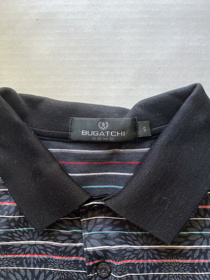 BUGATCHI UOMO Small Mens Golf Polo Short Sleeve Striped Flowers Unique Design - thriftgoblin