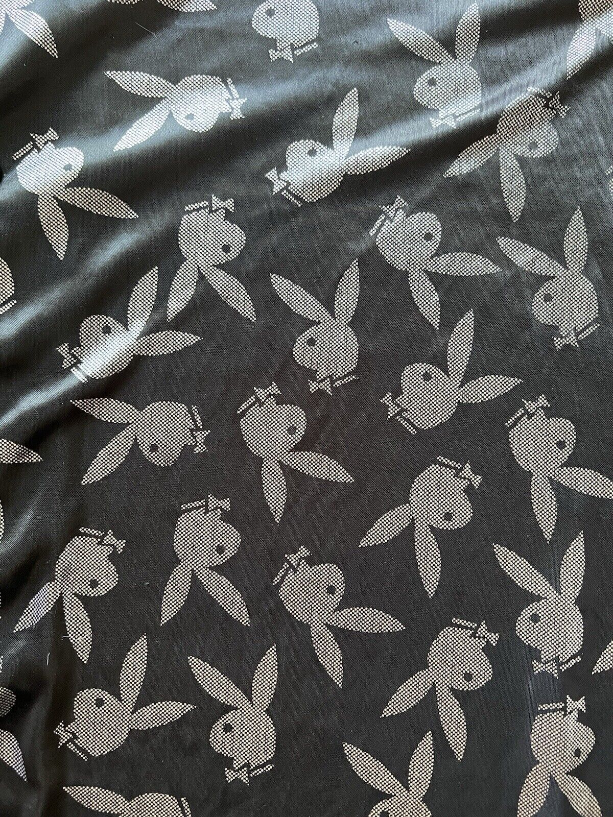 Bunny PLAYBOY Button Down Sleep Wear Men's Black Silver Shirt Large Sheer Adult - thriftgoblin