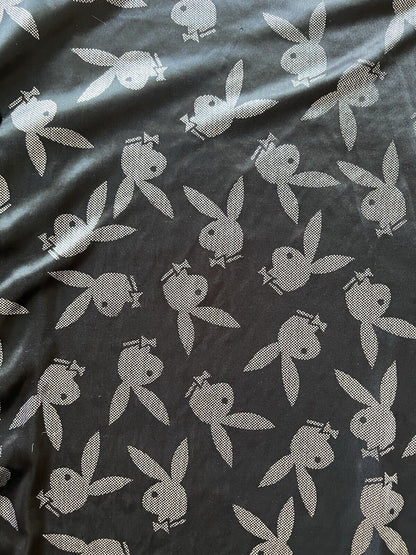 Bunny PLAYBOY Button Down Sleep Wear Men's Black Silver Shirt Large Sheer Adult - thriftgoblin