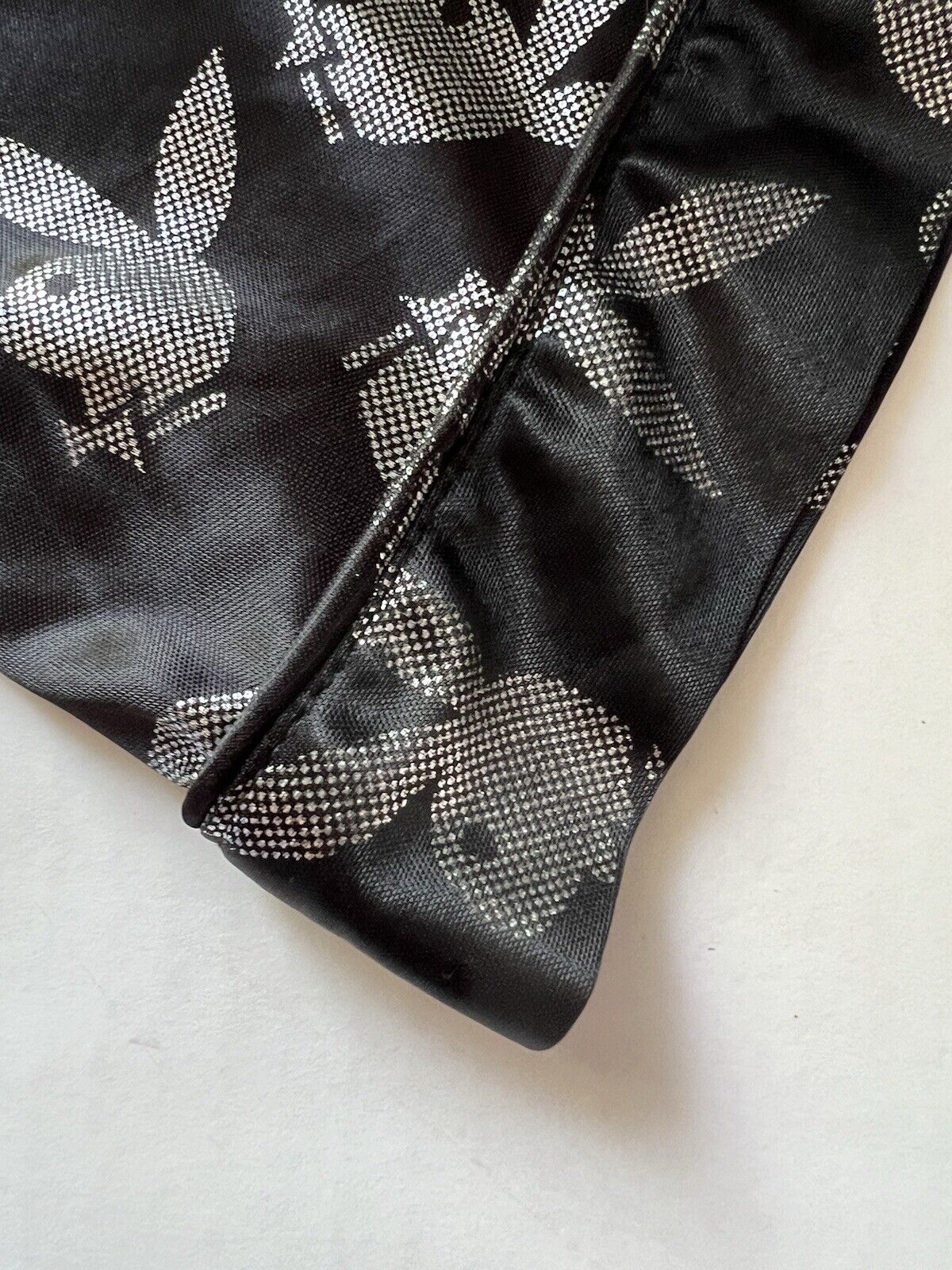 Bunny PLAYBOY Button Down Sleep Wear Men's Black Silver Shirt Large Sheer Adult - thriftgoblin