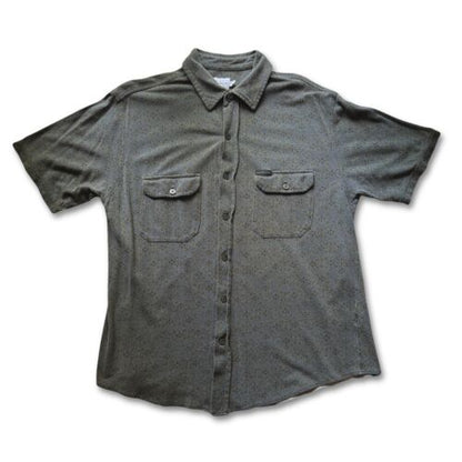 Calvin Klein Jeans Shirt Mens Large Green Beige Short Sleeve Point Collar - thriftgoblin