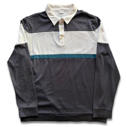 Calvin Klein Polo Shirt Mens Large Blue Retro Style Long Sleeve Collared - thriftgoblin