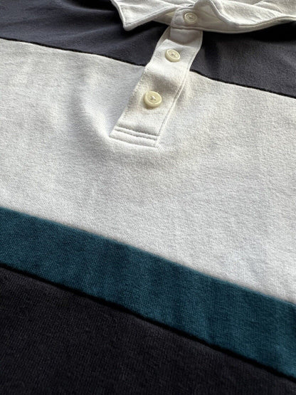 Calvin Klein Polo Shirt Mens Large Blue Retro Style Long Sleeve Collared - thriftgoblin