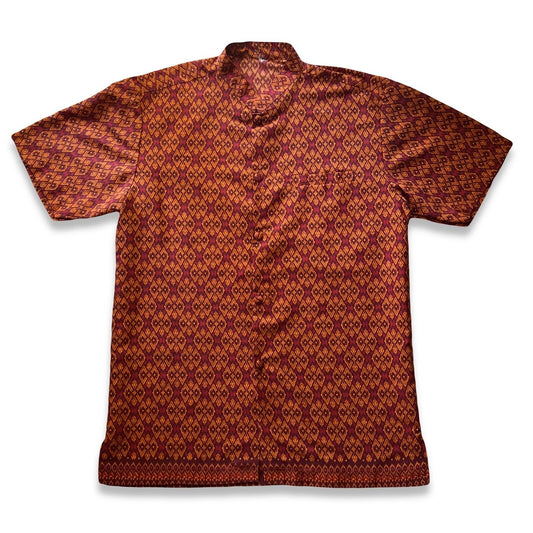 Casino Shirt Server Button Up Nehru Collar Geometric Design Button Up Red Mens M - thriftgoblin
