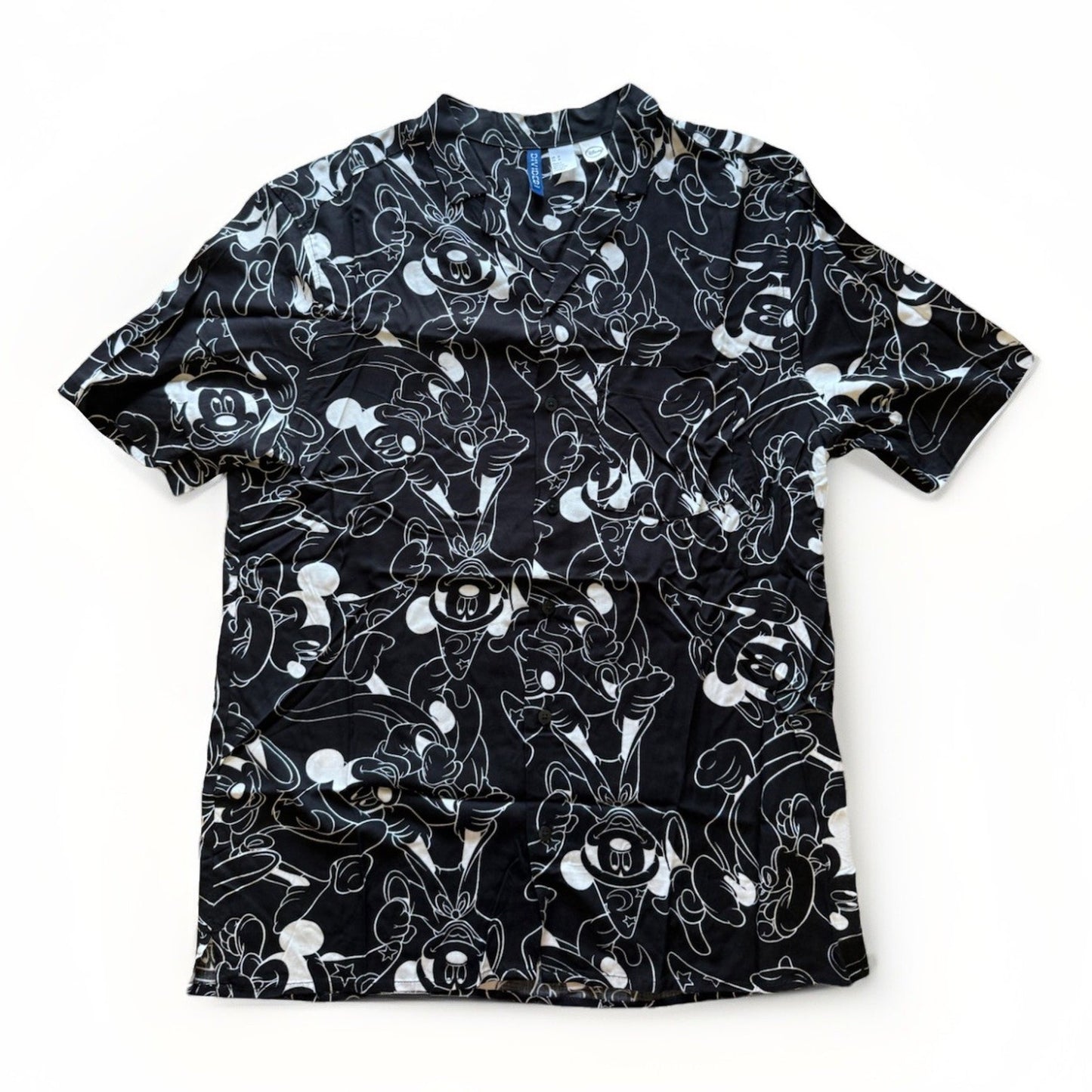 Disney Divided Men’s Size XL Shirt Black White Patterned Mickey Mouse Sorcerer