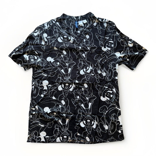 Disney Divided Men’s Size XL Shirt Black White Patterned Mickey Mouse Sorcerer