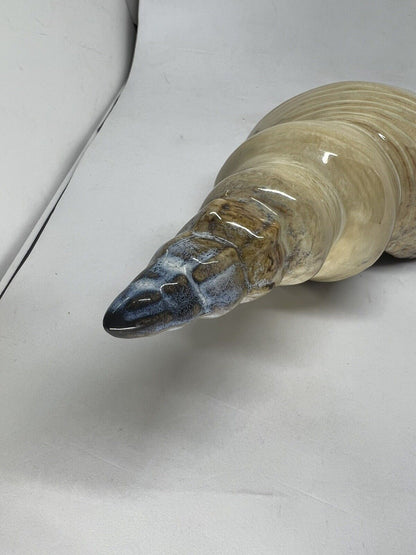 Ceramic Sea Shell Wall Shelf Decor Glazed Bathroom 13 Inches Brown Blue - thriftgoblin