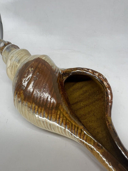 Ceramic Sea Shell Wall Shelf Decor Glazed Bathroom 13 Inches Brown Blue - thriftgoblin