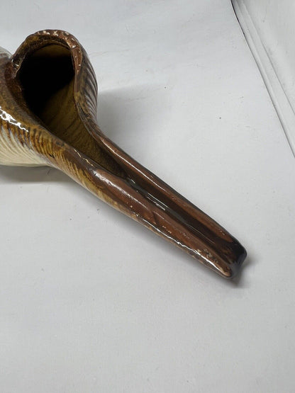 Ceramic Sea Shell Wall Shelf Decor Glazed Bathroom 13 Inches Brown Blue - thriftgoblin