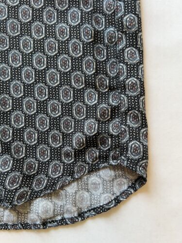Colore Italia Mens Shirt Silk Short Sleeve Black Tan Geometric Button Up Size L - thriftgoblin