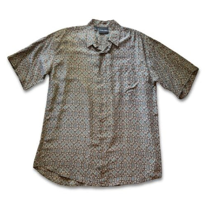 Colore Italia SILK Short Shirt ButtonUp Shirt Men M Brown Sharp Paisley Diamond - thriftgoblin