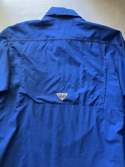 COLUMBIA Fishing Shirt Men's M PFG Bright Blue Vented Back Panel UPF 50 Sun - thriftgoblin