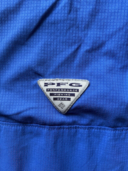 COLUMBIA Fishing Shirt Men's M PFG Bright Blue Vented Back Panel UPF 50 Sun - thriftgoblin