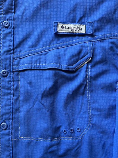 COLUMBIA Fishing Shirt Men's M PFG Bright Blue Vented Back Panel UPF 50 Sun - thriftgoblin
