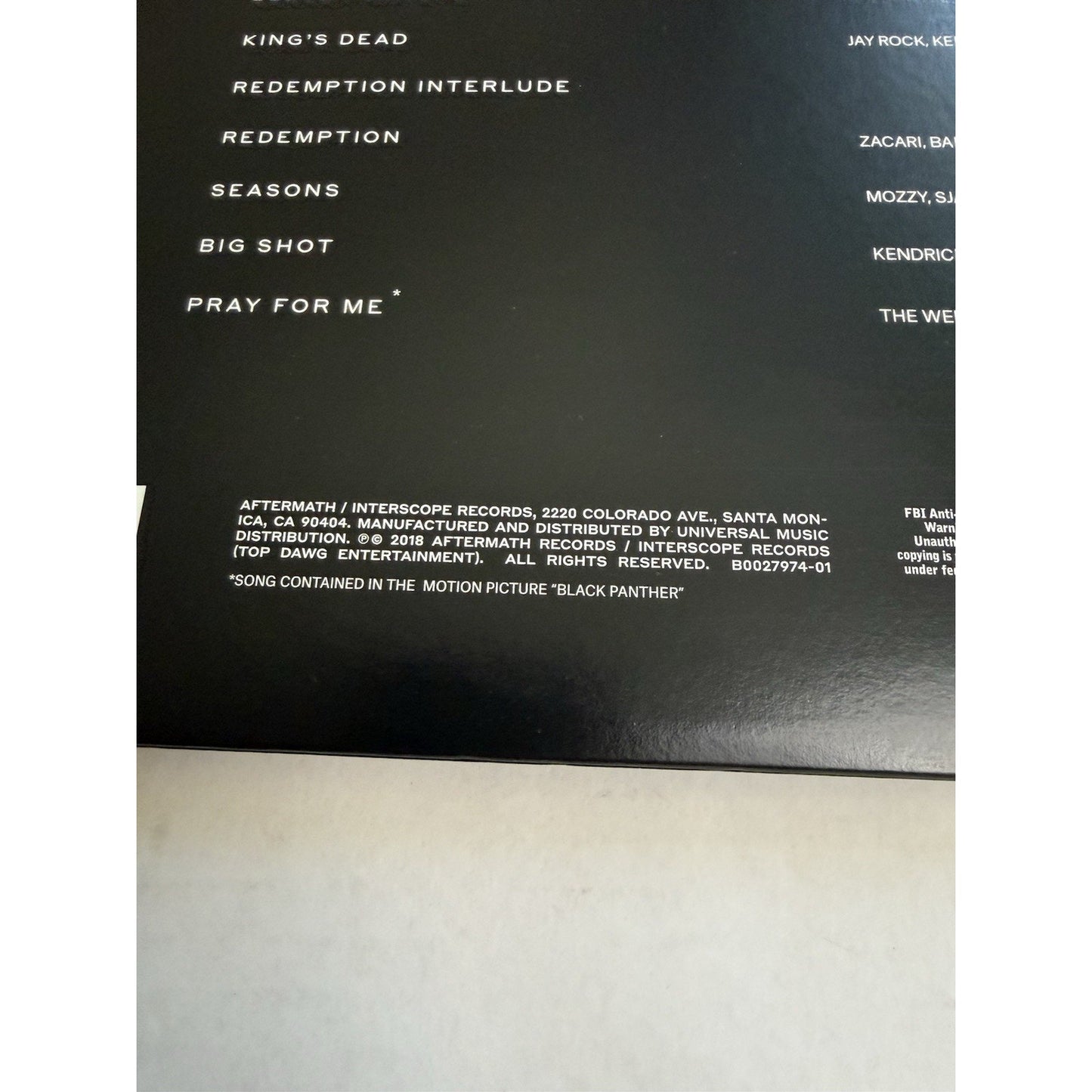 Black Panther 2LP Vinyl Kendrick Lamar Numbered Limited Edition Etched TDE KDot