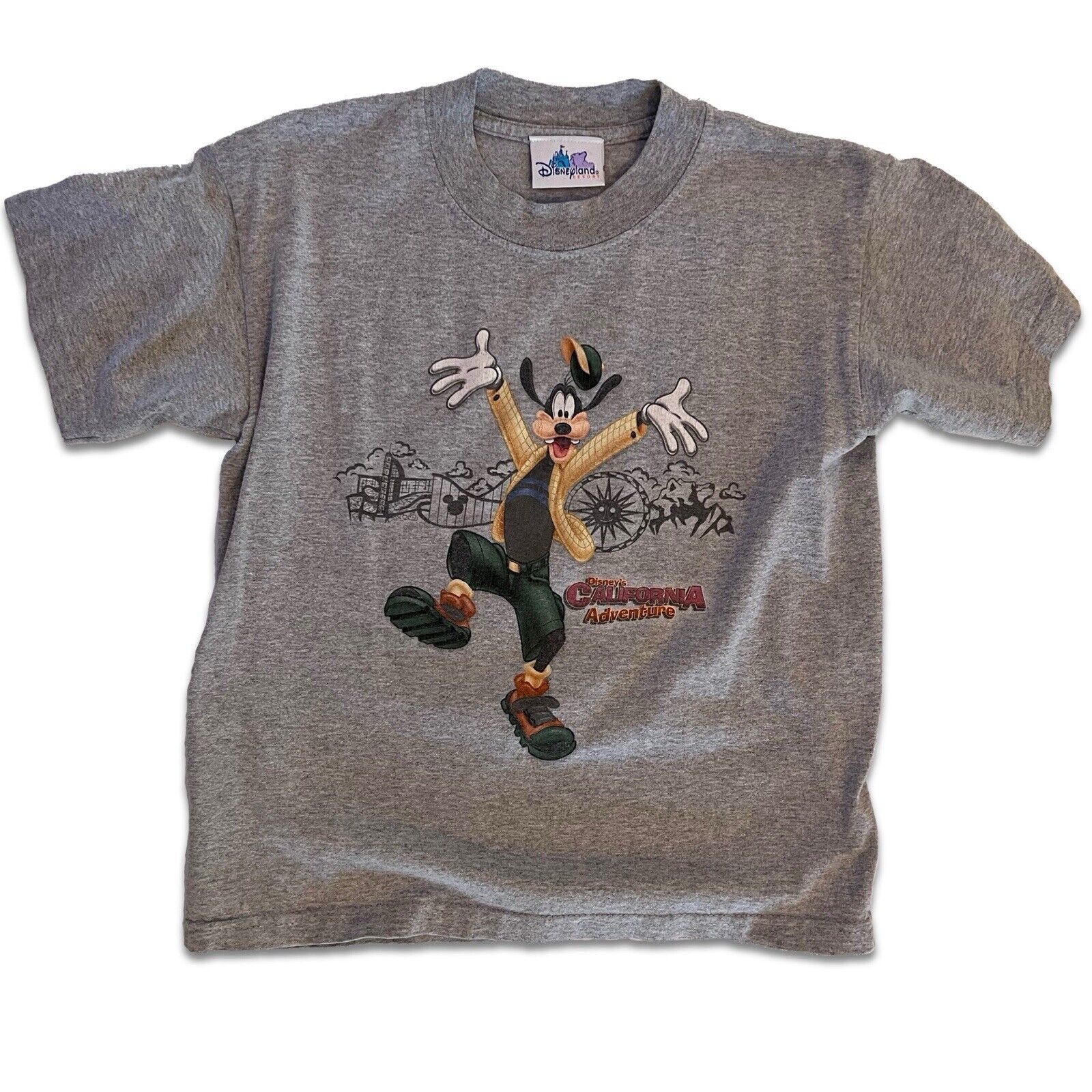 Disney California Adventure Y2K Goofy Kids Tshirt Crewneck Medium Gray - thriftgoblin
