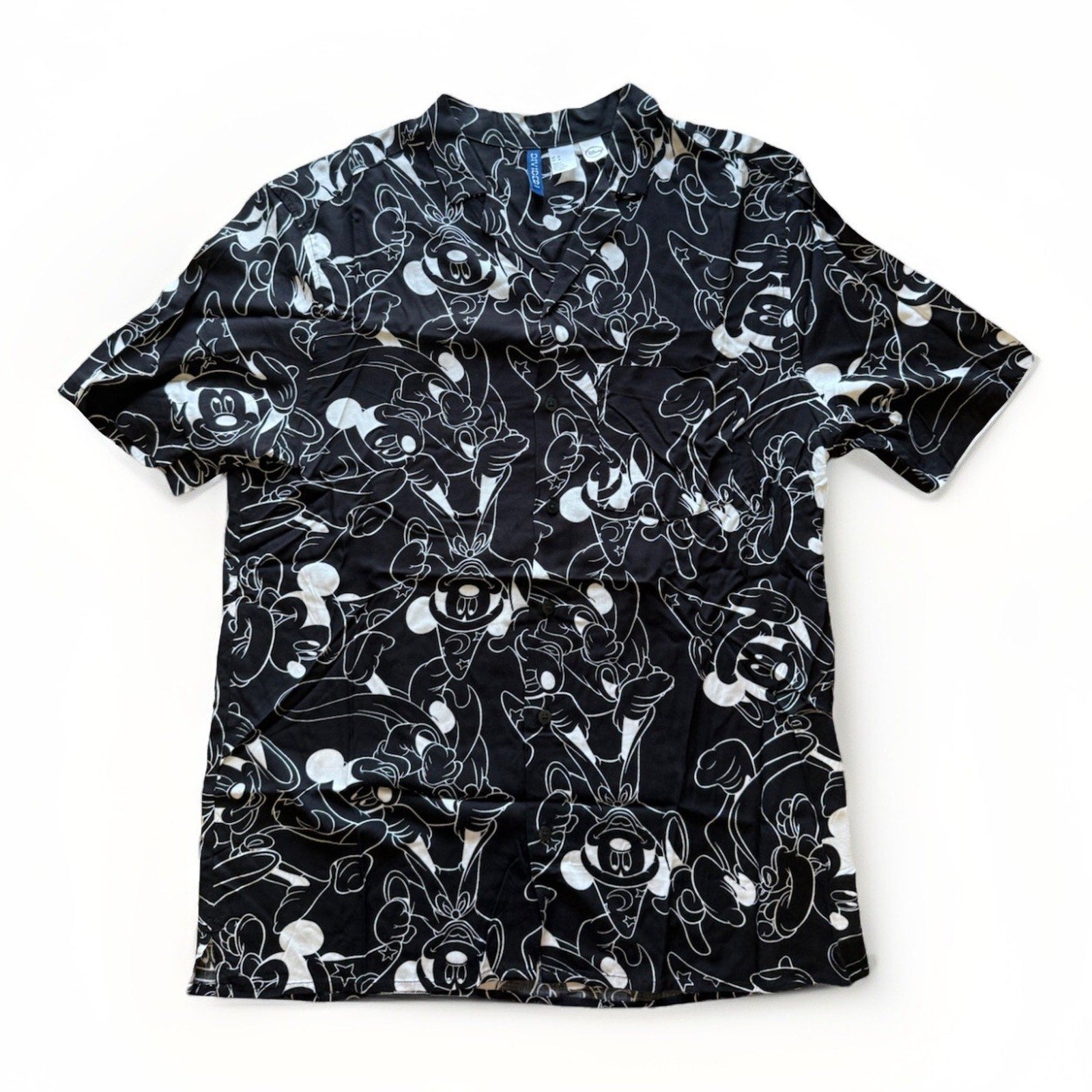 Disney Divided Men’s Size XL Shirt Black White Patterned Mickey Mouse Sorcerer - thriftgoblin