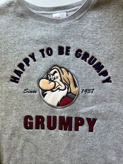 Disney Store "GRUMPY" Men xLarge Gray Polyester Fleece Sweatshirt Embroidered - thriftgoblin
