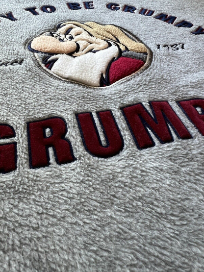 Disney Store "GRUMPY" Men xLarge Gray Polyester Fleece Sweatshirt Embroidered - thriftgoblin
