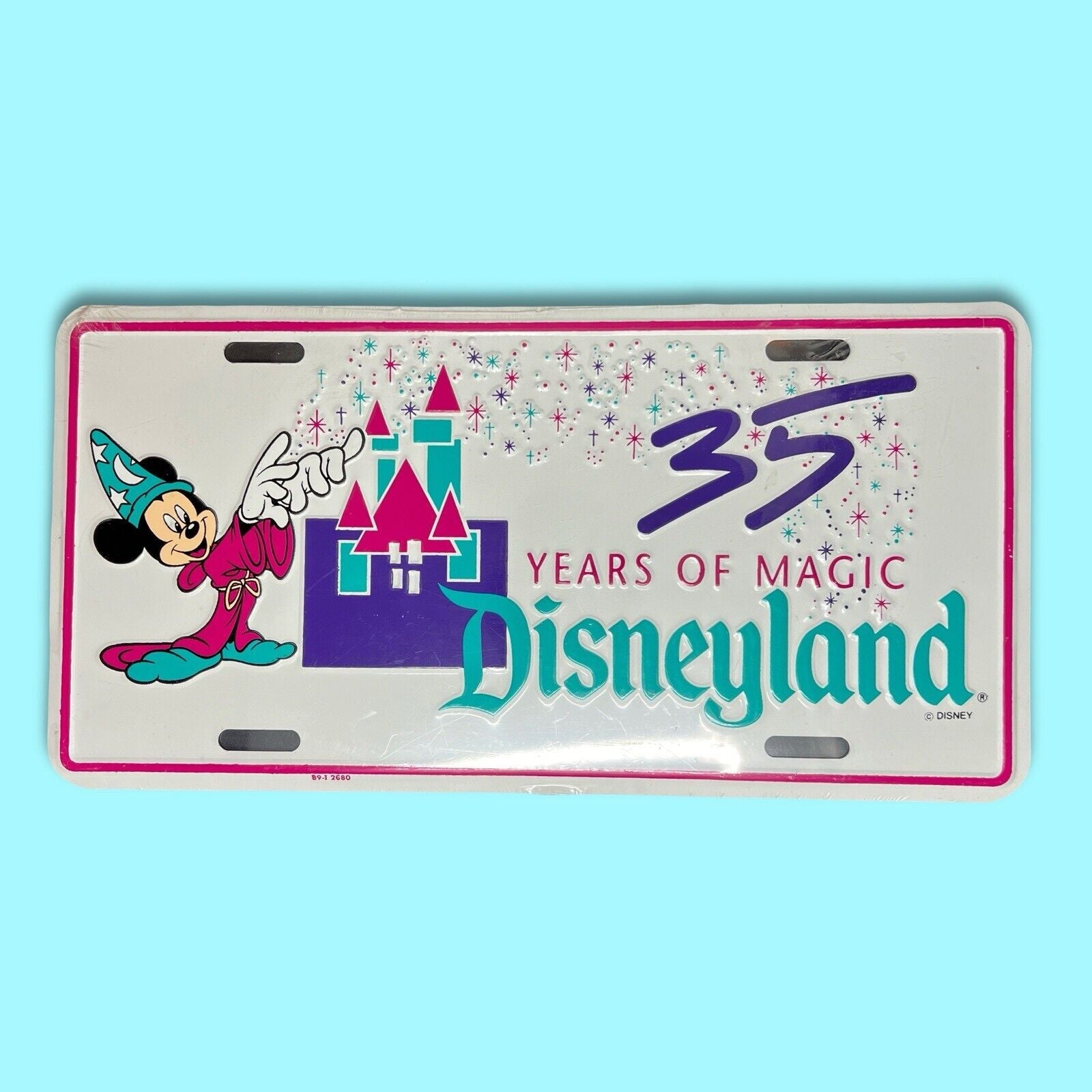 Disneyland “35 Years of Magic” Vintage Metal Souvenir License Plate 1990 Sealed - thriftgoblin