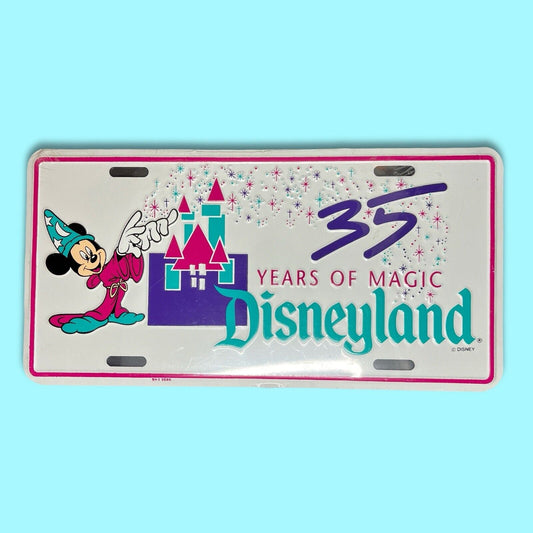 Disneyland “35 Years of Magic” Vintage Metal Souvenir License Plate 1990 Sealed - thriftgoblin