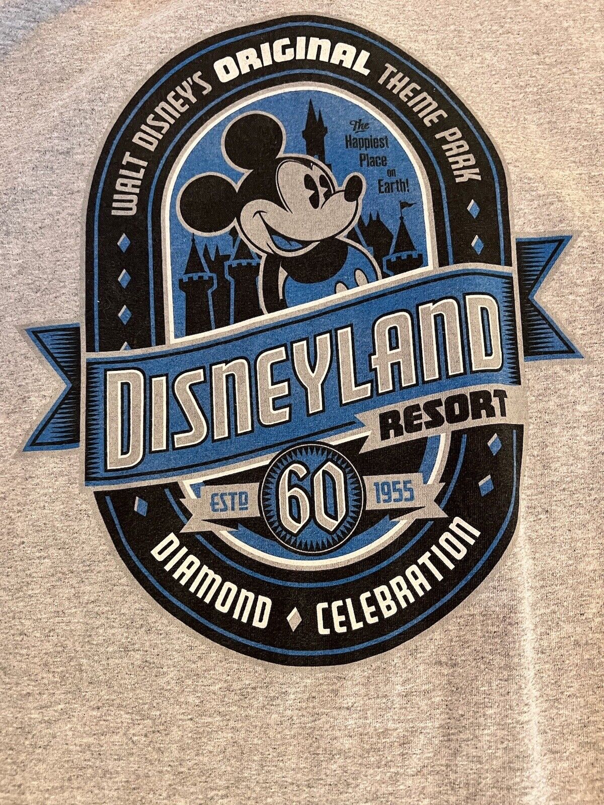 Disneyland 60 Diamond Mickey Mouse Sleeveless Crewneck Shirt Gray Mens 2XL Print - thriftgoblin