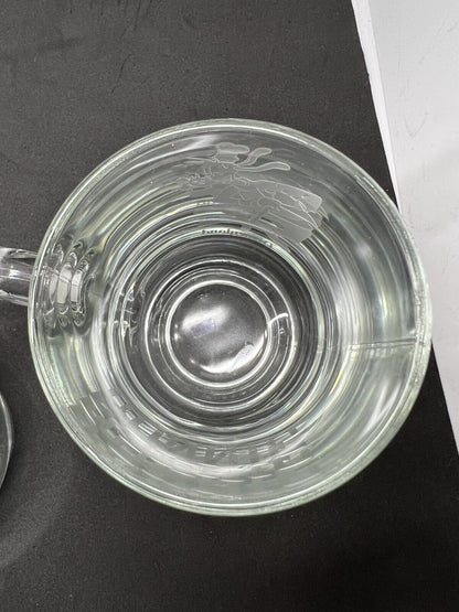 Disneyland Disney’s GOOFY POGO Clear Etched Glass Mug Coffee “RON” “BONNIE" - thriftgoblin