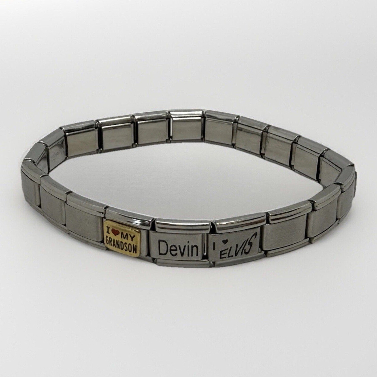 D’linQ Italian Charm Bracelet Elvis Devin I Love My Grandson Alexandra Italy - thriftgoblin