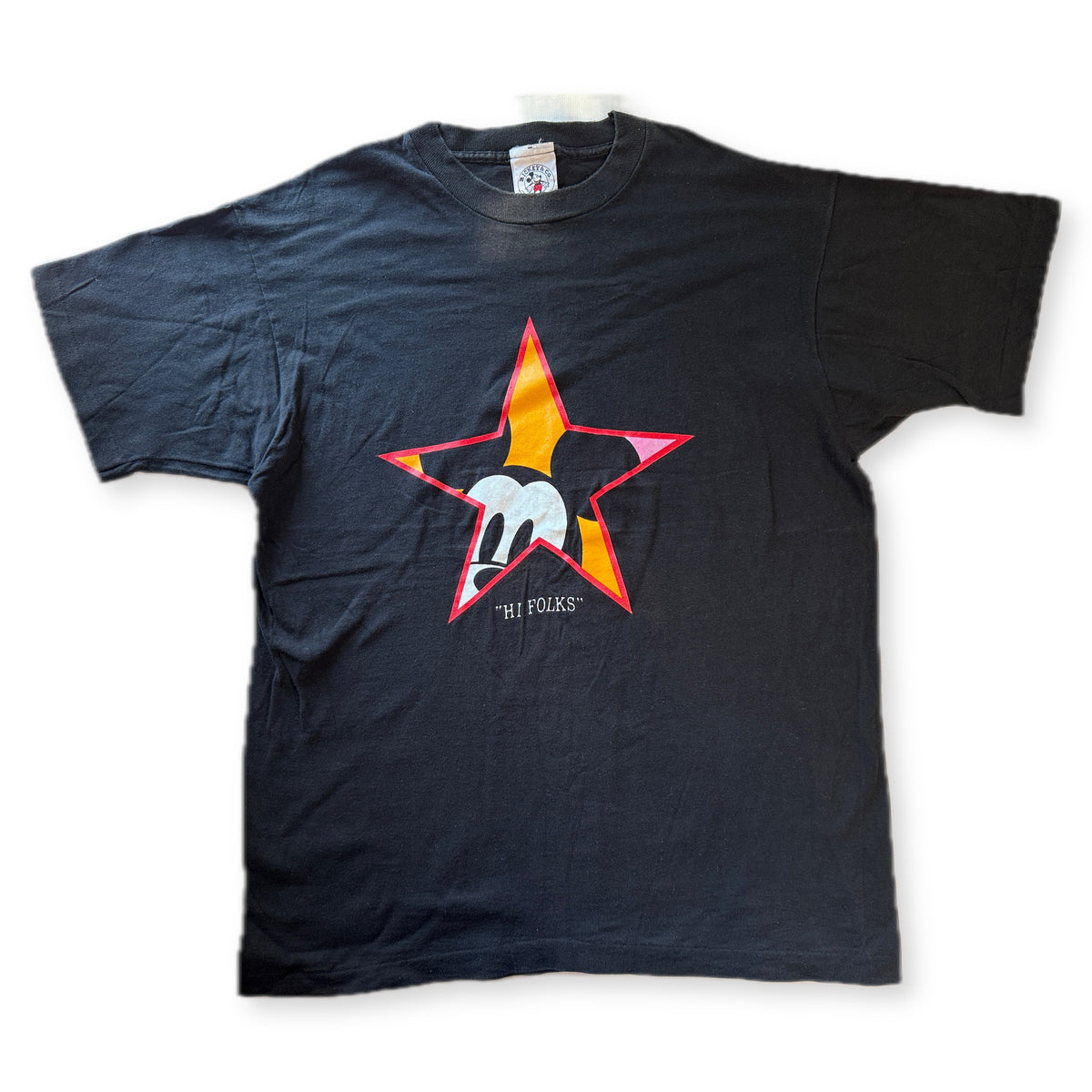 Vintage Mickey & Co Hi Folks Star Graphic Tee Donnkenny One Size Black Faded