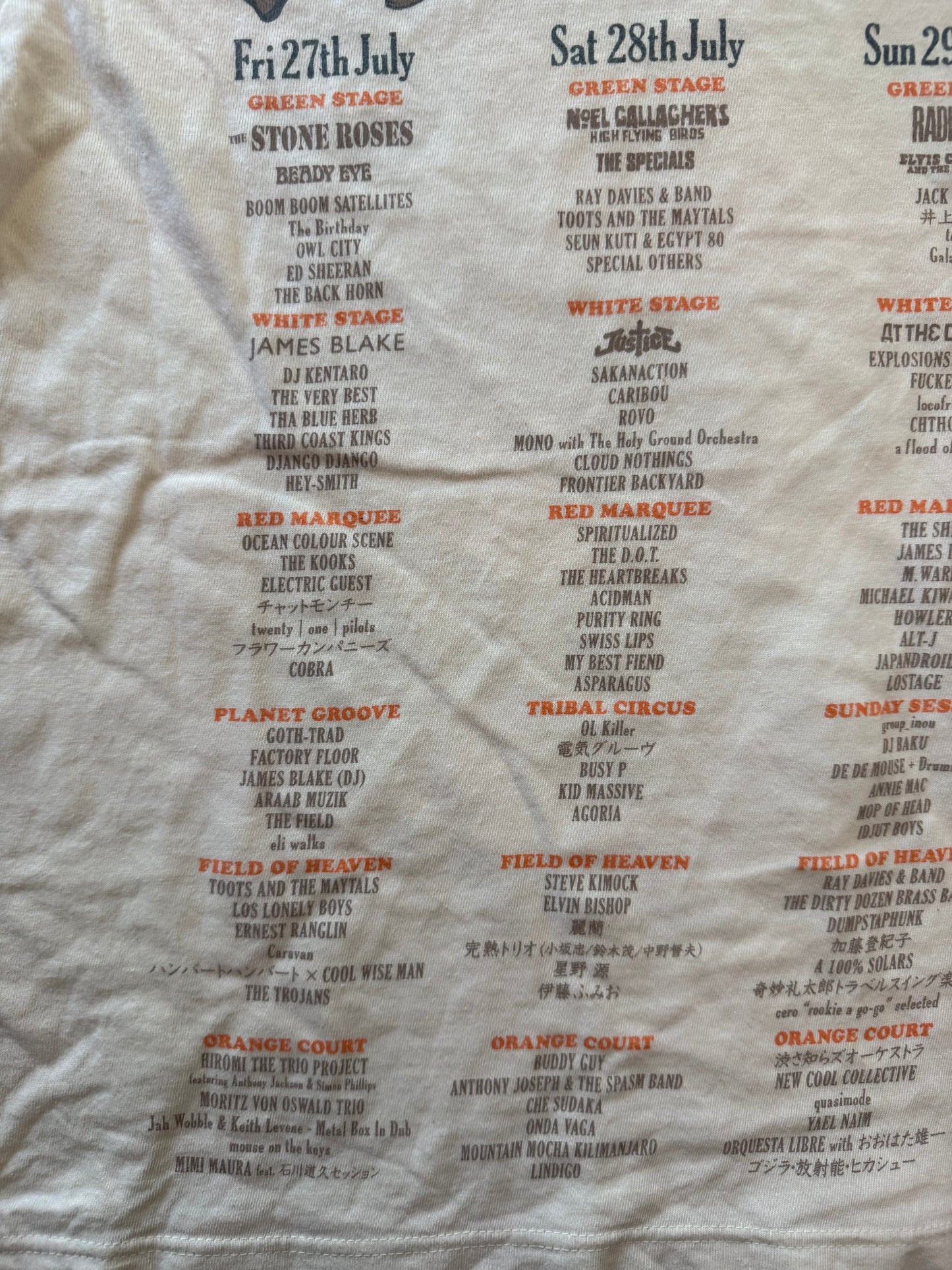 Fuji Rock Festival tee lineup left side