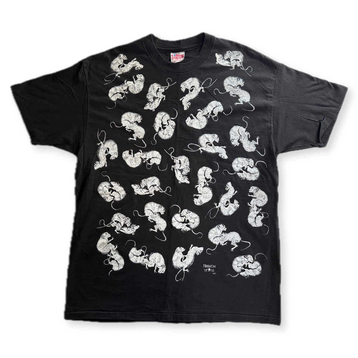 Vintage Fashion Victim Rat All Over Print Tee Hanes Heavyweight XL Black Single Stitch