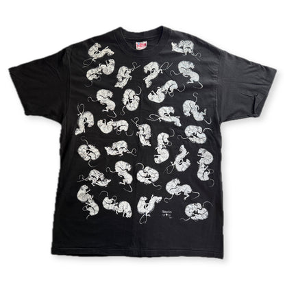 Vintage Fashion Victim Rat All Over Print Tee Hanes Heavyweight XL Black Single Stitch
