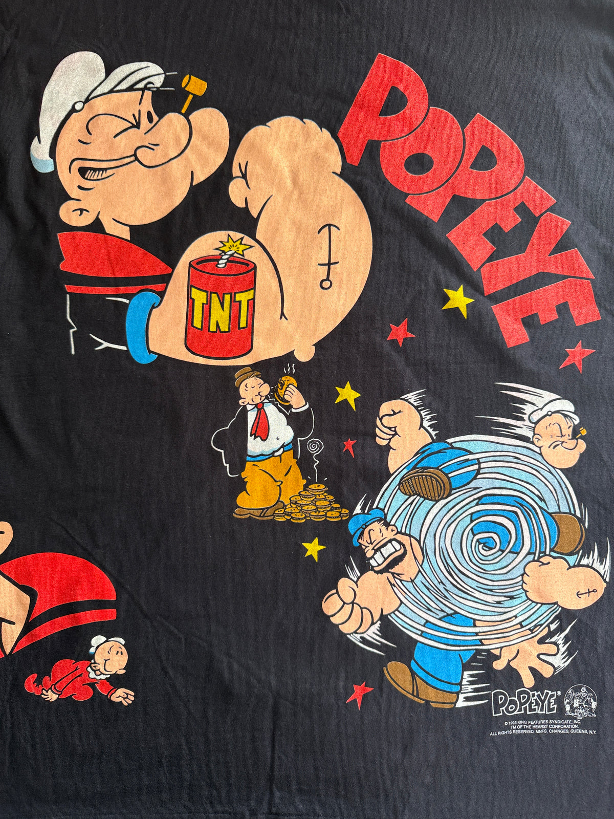 Vintage 1993 Popeye TNT Double Sided Graphic Tee Tultex XL Black