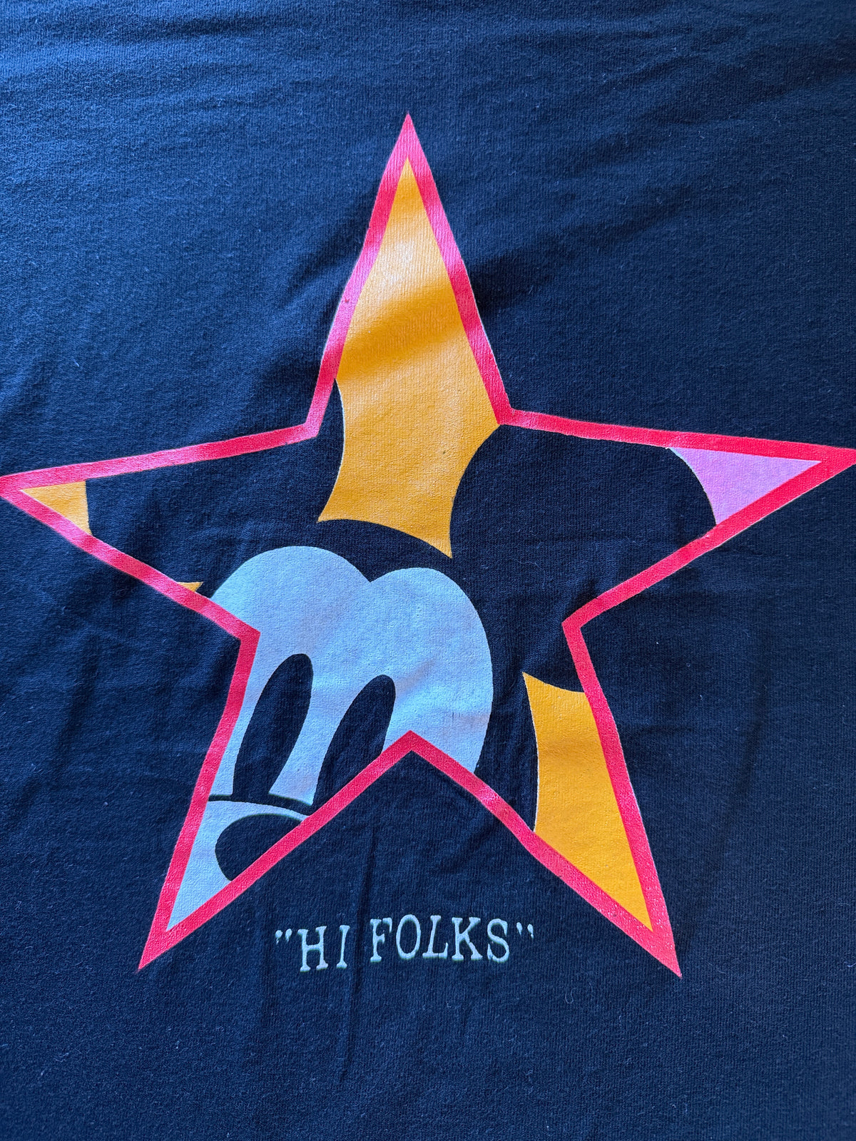 Vintage Mickey & Co Hi Folks Star Graphic Tee Donnkenny One Size Black Faded