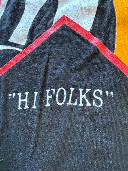 Vintage Mickey & Co Hi Folks Star Graphic Tee Donnkenny One Size Black Faded