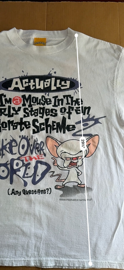 Vintage 1994 Animaniacs Brain Take Over the World Double Sided Tee White