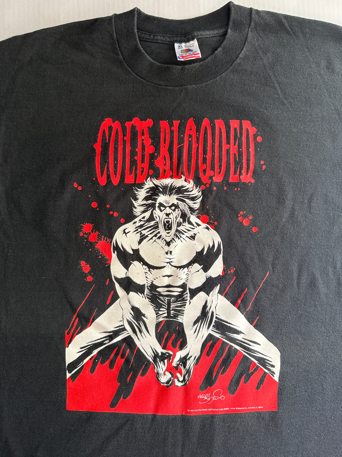 Vintage 1994 Cold Blooded Werewolf Graphic Tee Fruit of the Loom XL Black